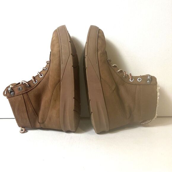 Zara Brown Leather Ankle Boot Lace/Zip Up Big Kids Sz EU 34/35 US 3.5/4 Faux Fur - Picture 6 of 11